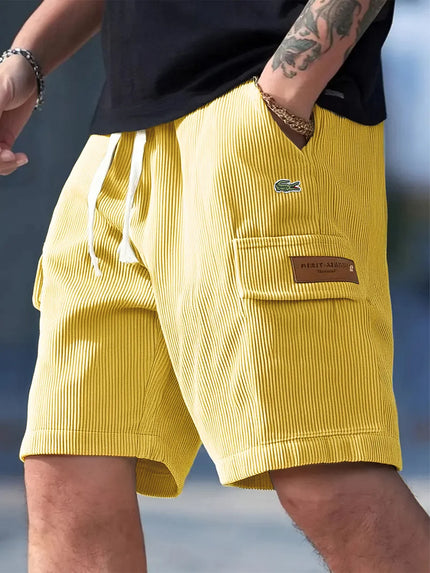 Men’s Loose Striped Casual All-Match Shorts Yellow Shorts