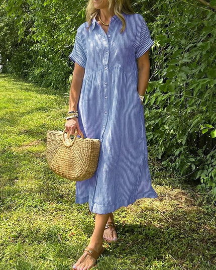 Celira – Striped Button-Up Shirt Blue Dress