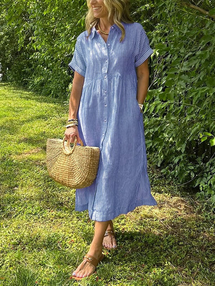 Celira – Striped Button-Up Shirt Blue Dress