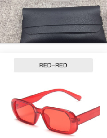 Retro Candy Color Small Frame Sunglasses With glasses bag Red Sunglasses