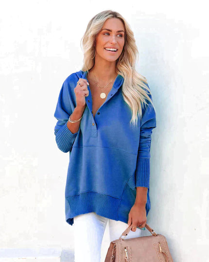 Cozy Fleece V-Neck Pullover Sweatshirt Light blue sweaters