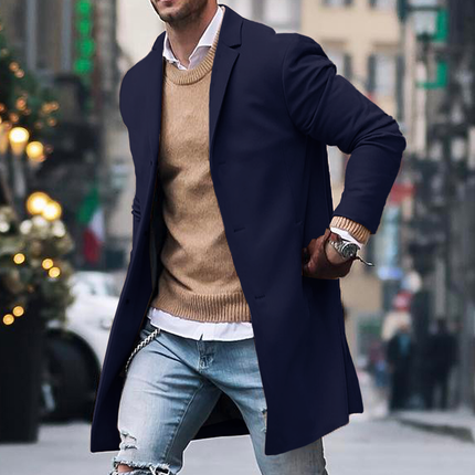 Men's Classic Single-Breasted Trench Coat Navy blue Trench Coat