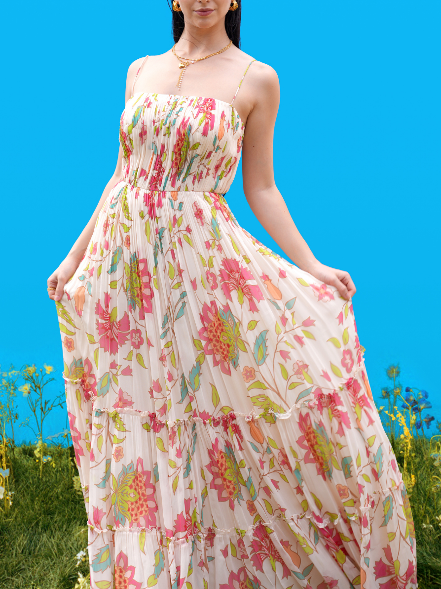 Hand Drawn Print Tube Maxi Dress Pink Dresses