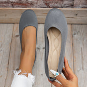 Women's Round Toe Knit Mesh Slip-On Flats Gray Sandals