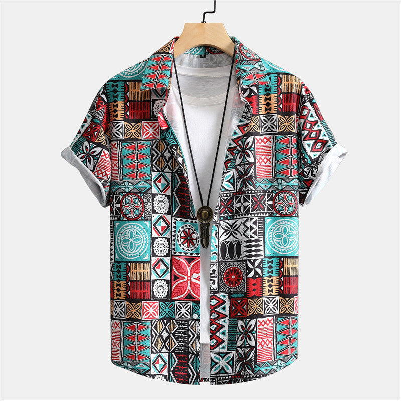 Men's 3D Printed Short Sleeve Lapel Shirt S9536190 Shirts