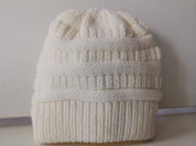 Women’s Mixed-Color Knitted Wool Ponytail Hat White Hats