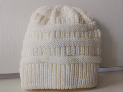 Women’s Mixed-Color Knitted Wool Ponytail Hat White Hats
