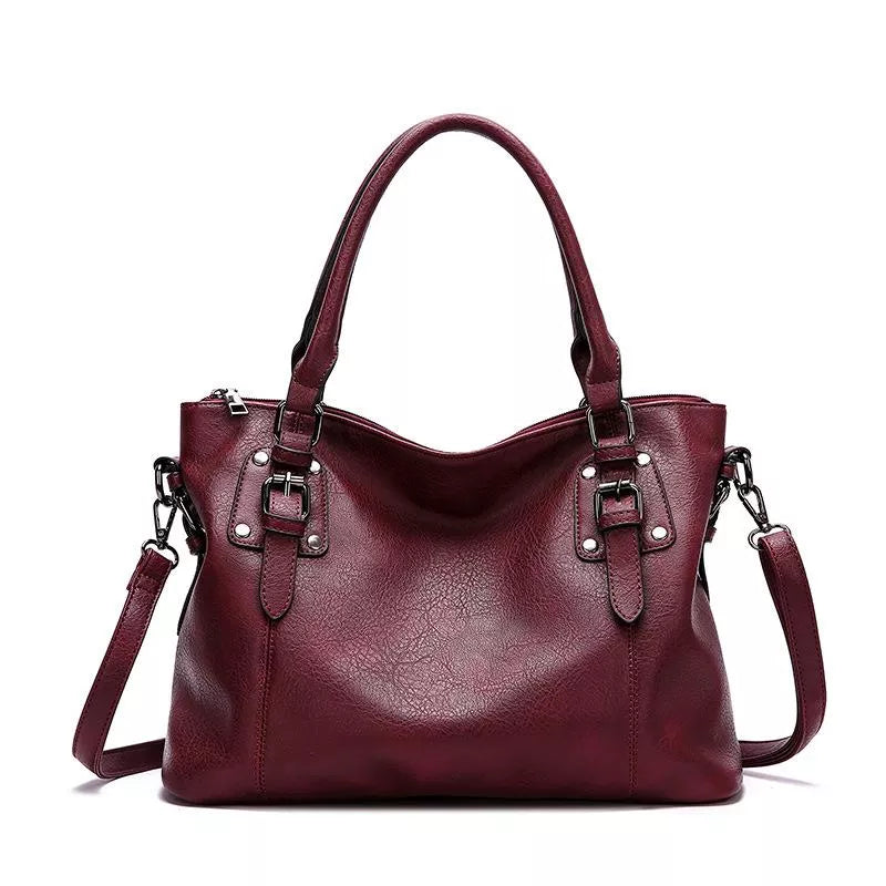 Shiena | Elegant Leather Shoulder Bag Wine Shoulder Bags