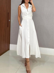 Elegant Tie Front Midi Dress Women's Fashion White Dresses