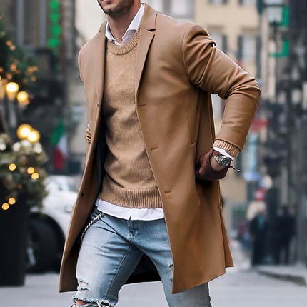 Men's Classic Single-Breasted Trench Coat Khaki Trench Coat
