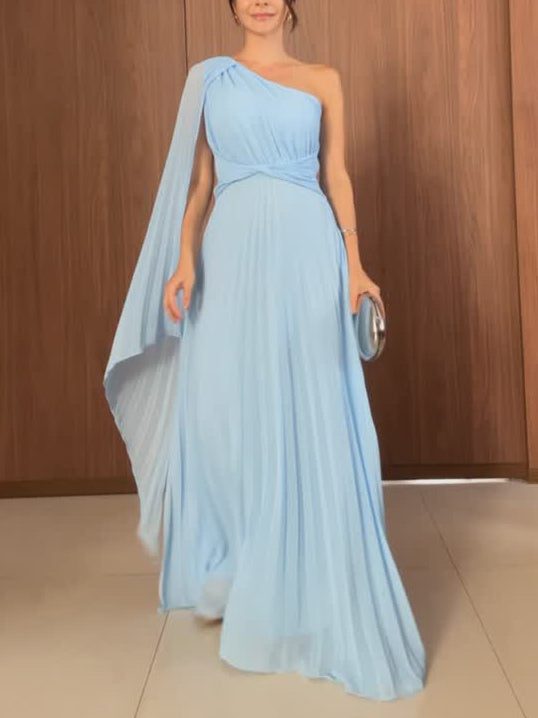 Elegant Off Shoulder Pleated Maxi Dress Dresses