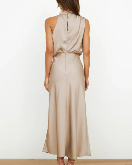 Imelda™ | Long Satin Dress with Halter Neckline Dress