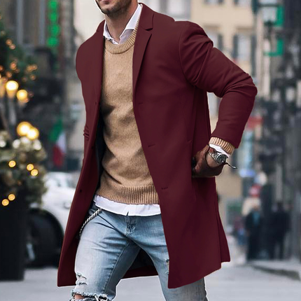 Men's Classic Single-Breasted Trench Coat Red Trench Coat