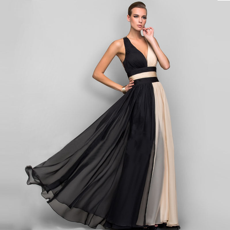 Elegant Satin V-Neck Backless Maxi Dress Dresses