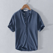 Men's Casual Short Sleeve Henley Shirts Dark blue Shirts