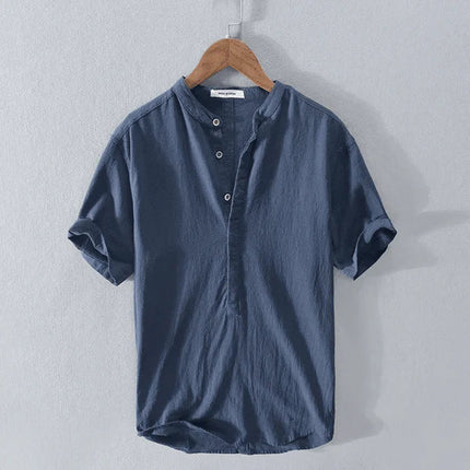 Men's Casual Short Sleeve Henley Shirts Dark blue Shirts