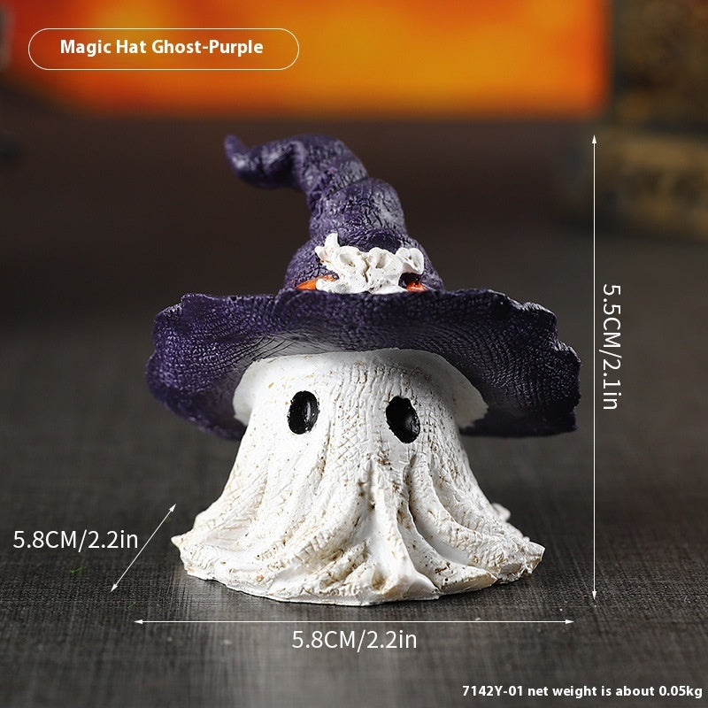 Resin Halloween Wizard Hat Ghost Ornament Purple Halloween Decorations