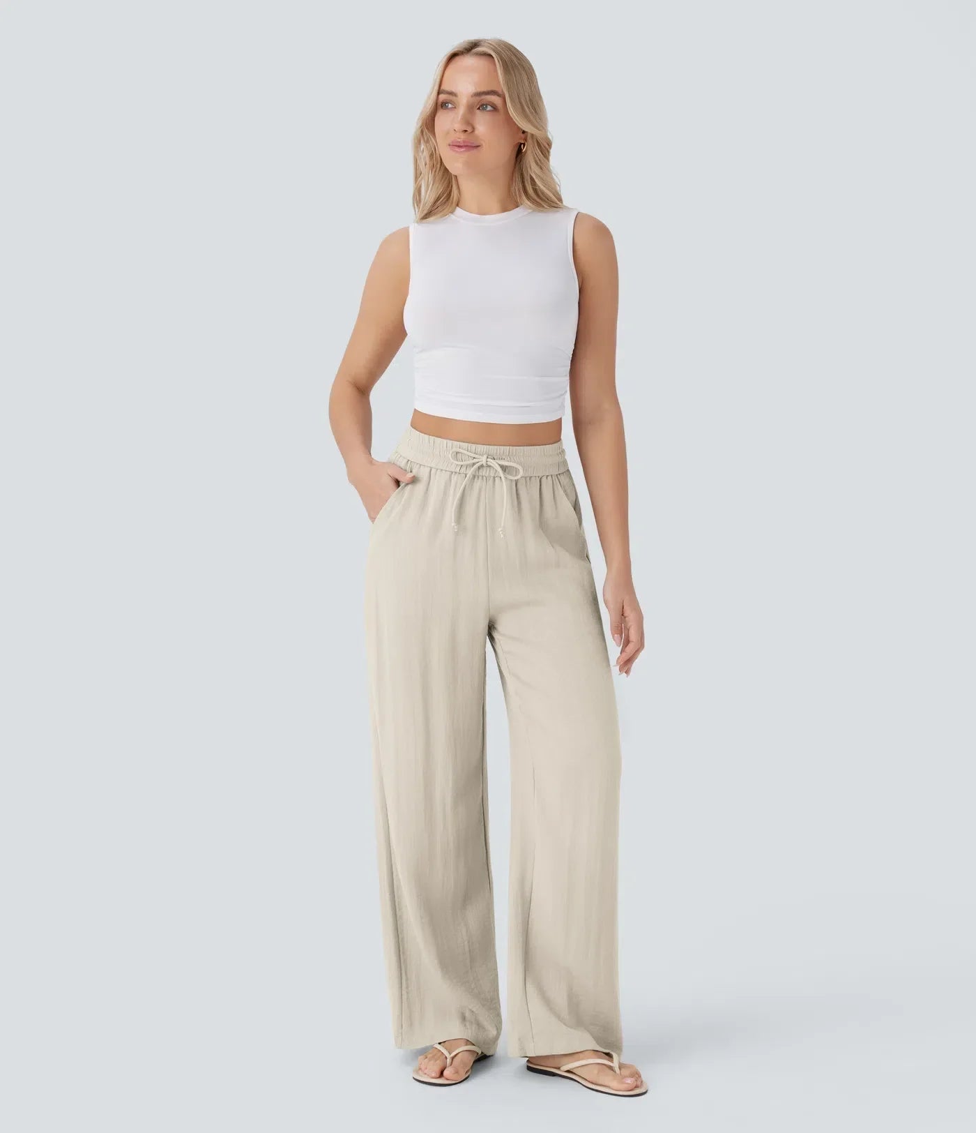 Elegant Linen Wide‑Leg Pants Women Pants