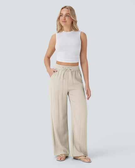 Elegant Linen Wide‑Leg Pants Women Pants
