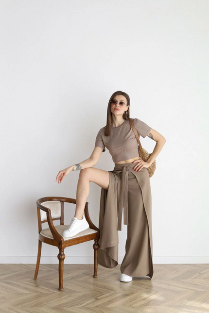 Ophelia | Wide-cut women's linen pants Coffee Pants
