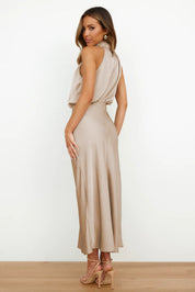 Carlina | Elegant Satin Long Dress with Halter Neckline Dresses