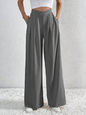 Summer New Solid Color Pleated Casual Wide-leg Pants Loose Casual Women's Commuting Versatile Style Comfortable TrousersS Gray