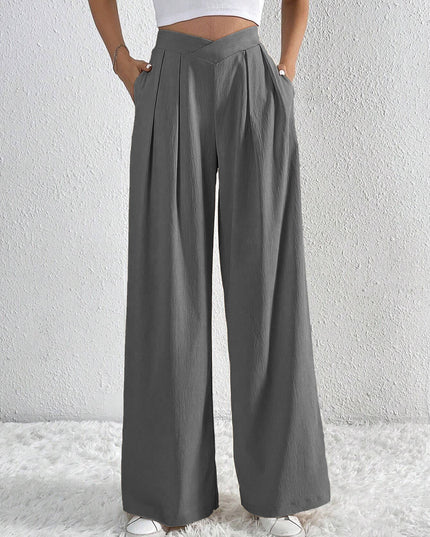 Summer New Solid Color Pleated Casual Wide-leg Pants Loose Casual Women's Commuting Versatile Style Comfortable TrousersS Gray