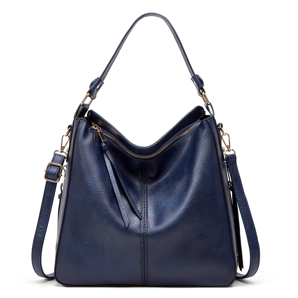 Zipper Bucket Messenger Bag Dark Blue One Size (34 cm (W) × 30 cm (H) × 13 cm (D) Bag