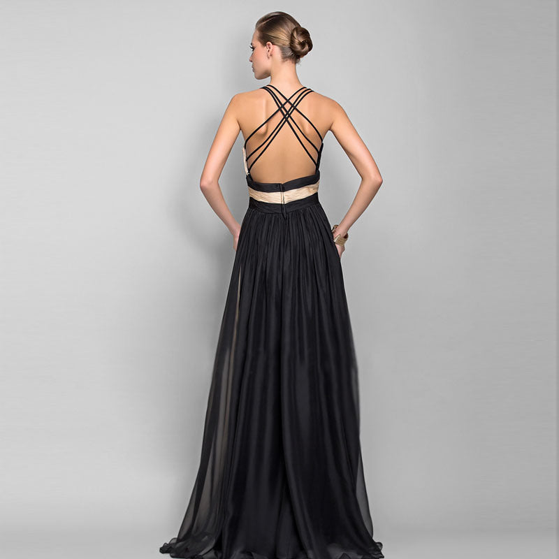 Elegant Satin V-Neck Backless Maxi Dress Dresses