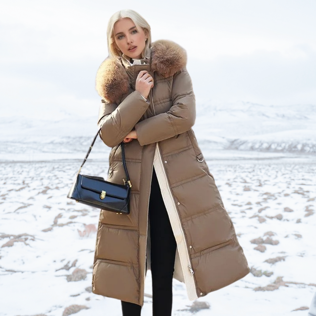 Luxurious Winter Jacket for Women Coffee fur collar jacket