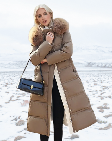 Luxurious Winter Jacket for Women Coffee fur collar jacket