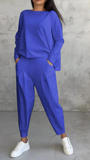 Tara | Women Casual Long Sleeve Suit Blue Outfit Sets