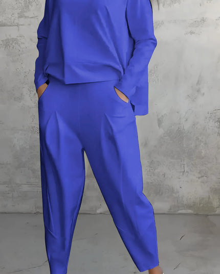 Tara | Women Casual Long Sleeve Suit Blue Outfit Sets
