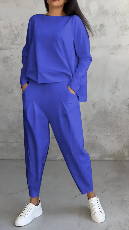 Tara | Women Casual Long Sleeve Suit Blue Outfit Sets