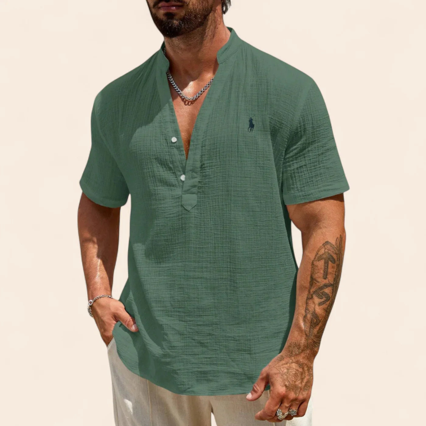 Luxury Linen Summer Shirt Green Men Shirts