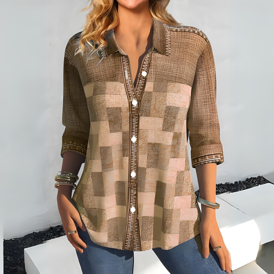 Aurora | Casual Checked Blouse Khaki Blouse