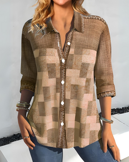 Aurora | Casual Checked Blouse Khaki Blouse