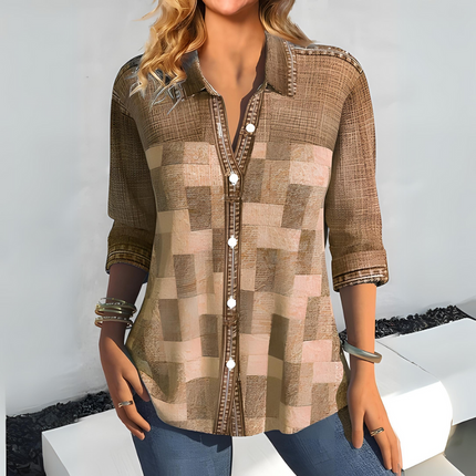 Aurora | Casual Checked Blouse Khaki Blouse