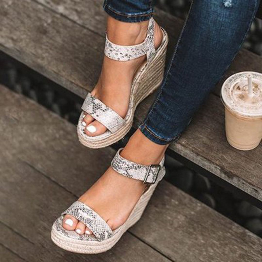 Summer Bliss Fiora Elegant Wedge Sandals with Strap Snake pattern Orthopedic Sandals