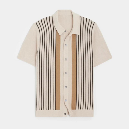 Men's Vintage Striped Summer Polo Shirt Apricot Shirts