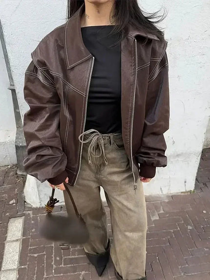 Women's Oversize leather jacket Coffee Jacket
