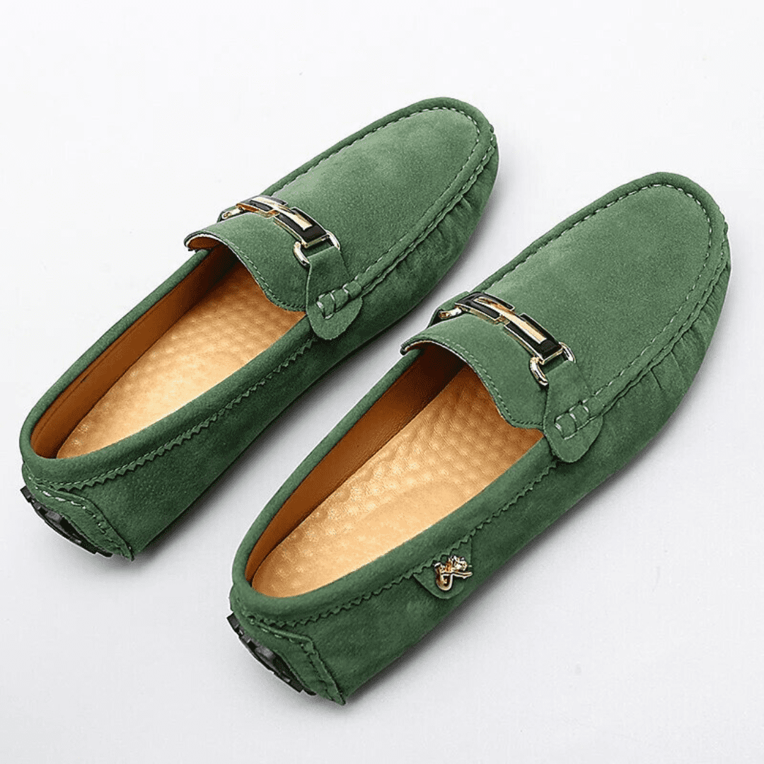 Flynn | Luxury suede loafers Green shoes