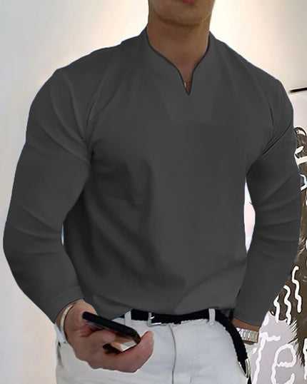 Men's Stylish Long-Sleeve V-Neck T-Shirt Gray T-Shirts