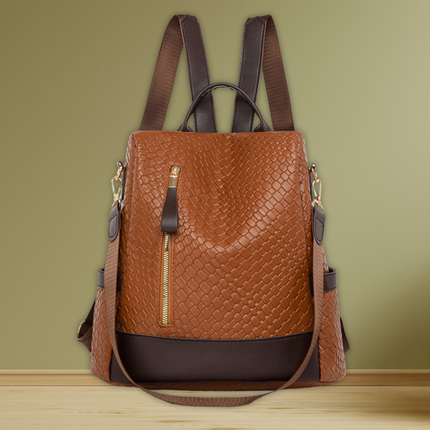 Women's Soft Leather Woven Backpack Brown Handbags