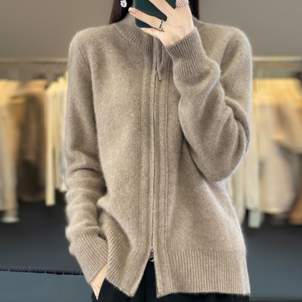 Wool Cashmere Zip-up Cardigan Light Brown Zip-up Cardigan