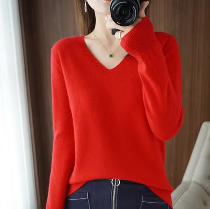 Women's Cashmere V-Neck Sweater Red Sweater
