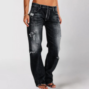 Viktoria | Loose Wide-Leg Denim Jeans Black Women Pants