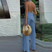 Elegant Sleeveless Halter Crop Top & Wide‑Leg Pants Set Outfit Sets