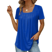 Junia - Elegant Pleated Blouse Moroccan Blue Blouses & Shirts
