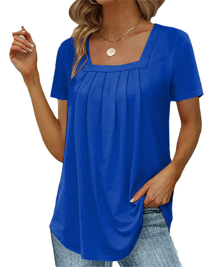 Junia - Elegant Pleated Blouse Moroccan Blue Blouses & Shirts